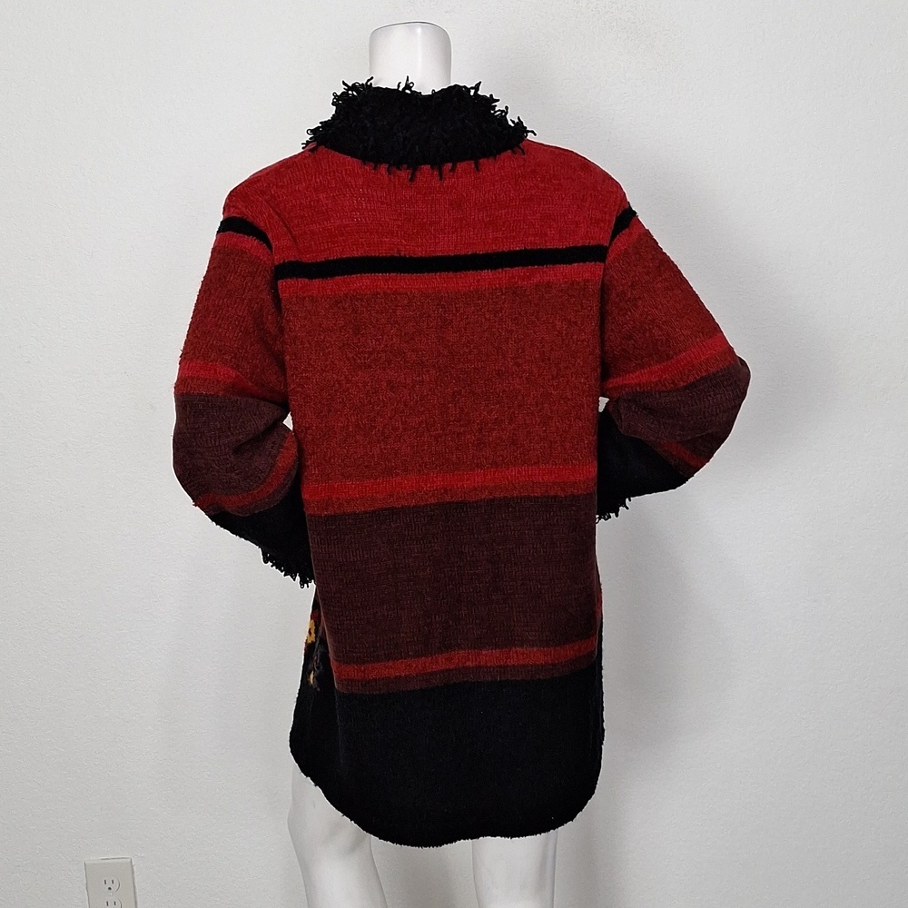 N8tive Bits By Sandi and Jo Red Black Southwestern Open Front Cardigan Size L - Picture 7 of 13